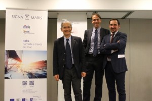 Da sinistra, Roberto Rocca, dirigente generale del Ministero dei beni e attività culturali e del turismo e responsabile del progetto Signa Maris; Marco Rusconi, Consigliere economico commerciale dell’Ambasciata d’Italia in Spagna; Giovanni Aricò, segretario generale della Camera di Commercio e Industria Italiana per la Spagna.